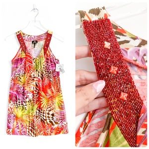 Faith Jungle Tropical Print Beaded Gaia Mini Dress